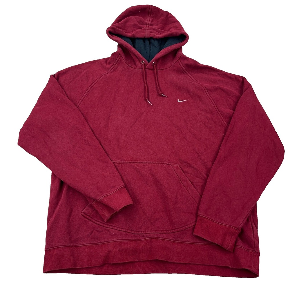 Vintage Y2K Nike Hoodie Men XL Red White Sweatshirt Sweater Mini Swoosh 2000s A6